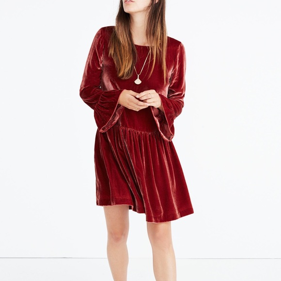 Madewell Dresses & Skirts - Madewell | Velvet Drop Waist Bell Sleeve Dress